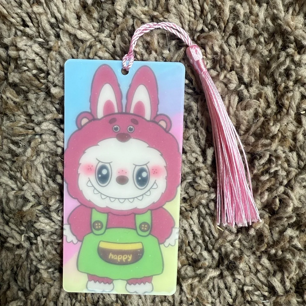 Labubu Bookmark, Red Labubu With Green Clothes